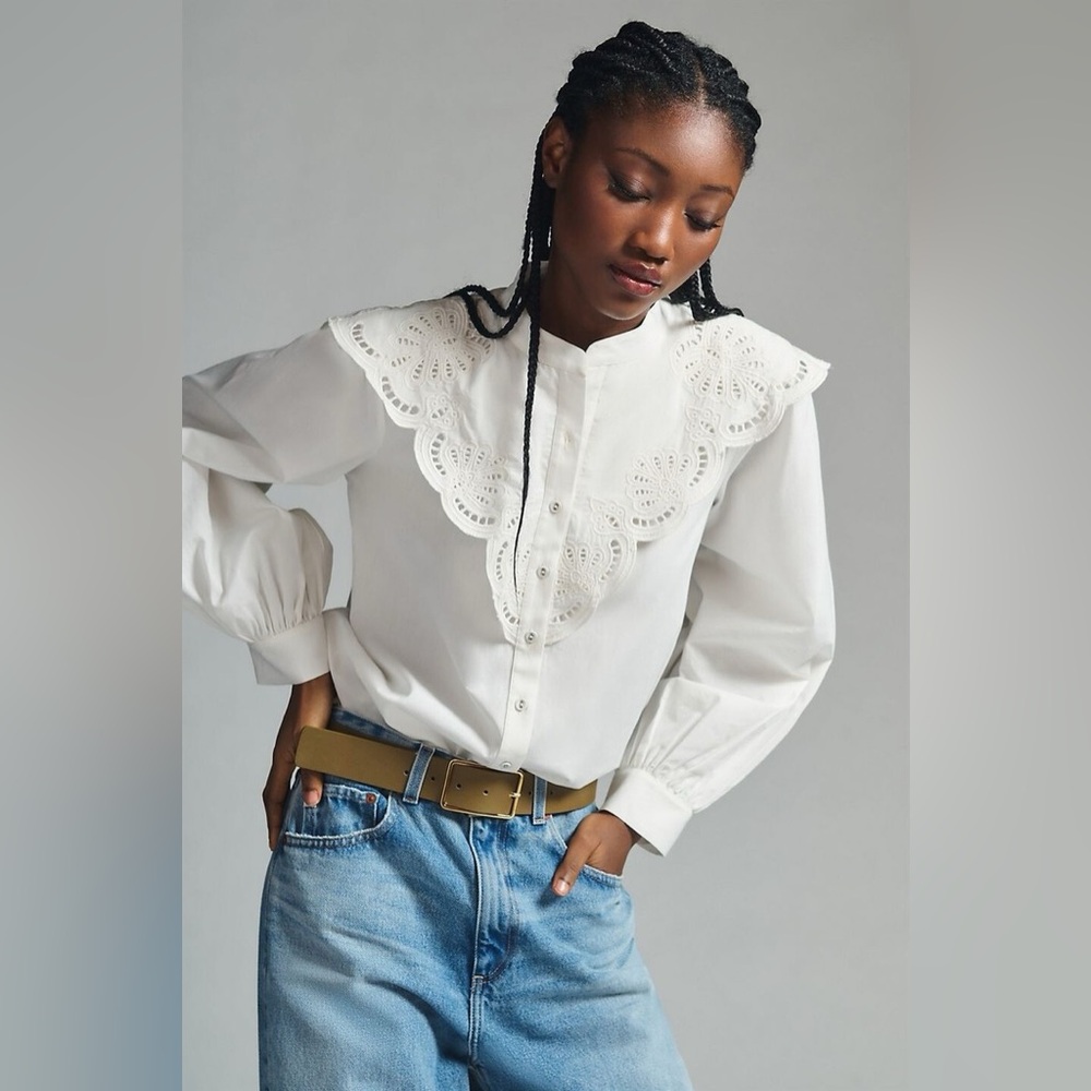 Anthropologie Nikasha Cutwork White Embroidered Blouse in XS